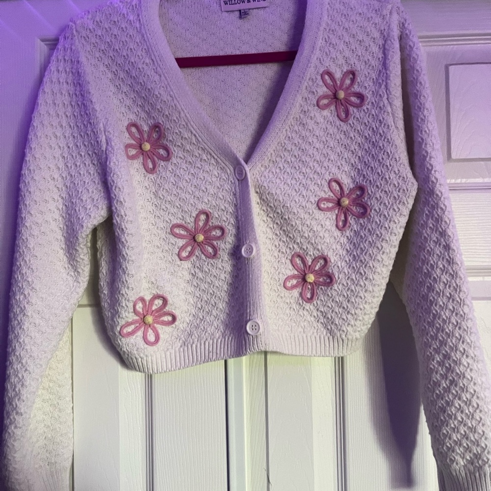 Willow Tree Cream Cardigan with Pink Floral Details